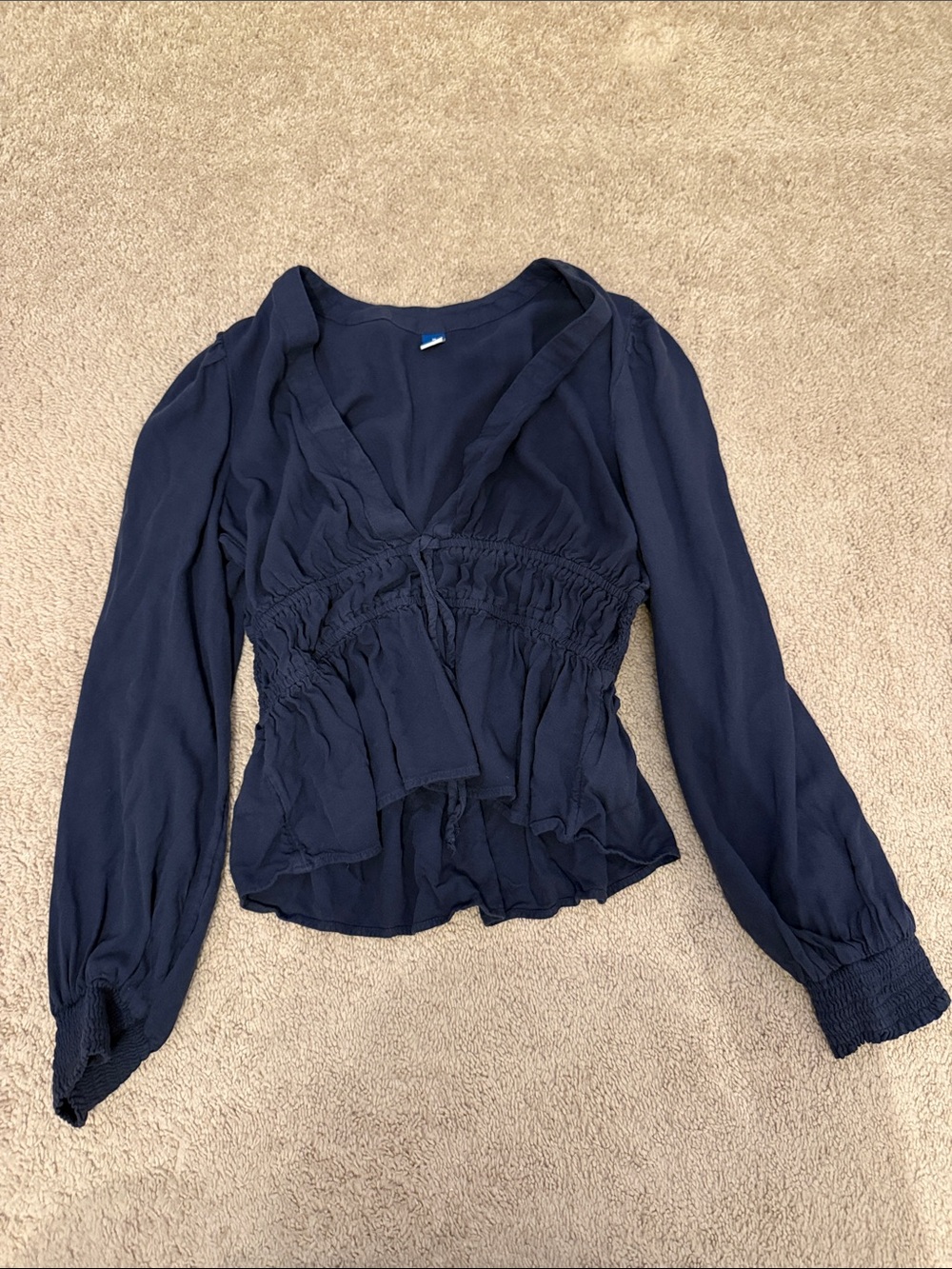 Old Navy Navy Long-Sleeve Smocked Waist Blouse
